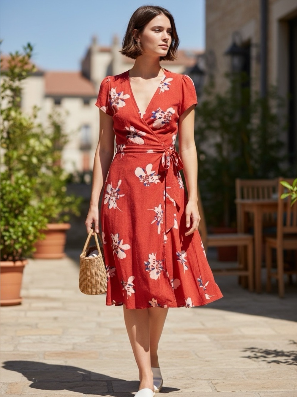NWT Chelsea28 Red Floral Print Wrap Dress SIZE M